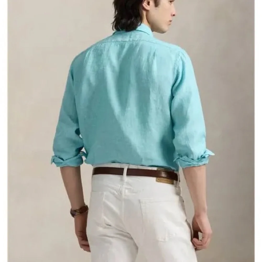 POLO Ralph Lauren 100% Linen Turquoise Blue Shirt, Classic Fit, M